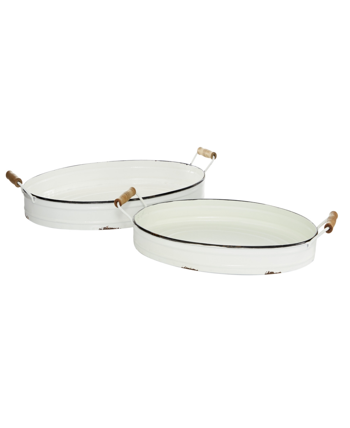 Rosemary Lane Metal Tray With Wood Handles, Set Of 2, 21", 18" W In White