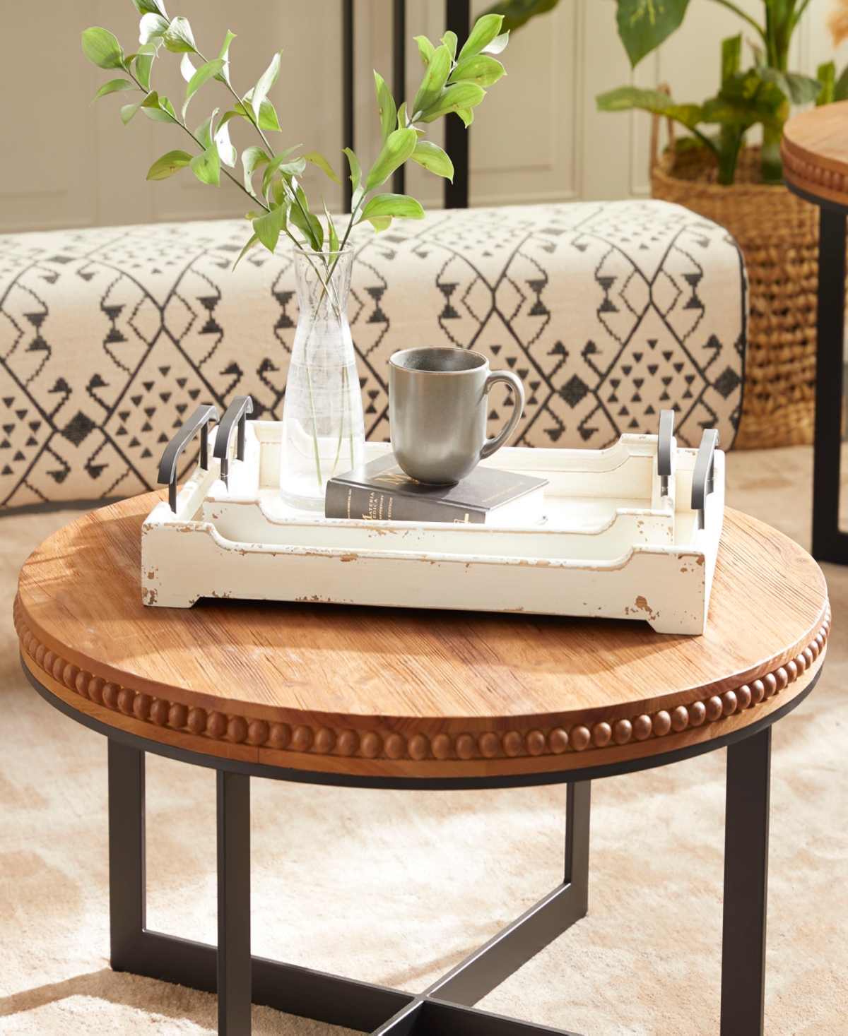 Rosemary Lane Wood Tray with Metal Handles, Set of 2, 20