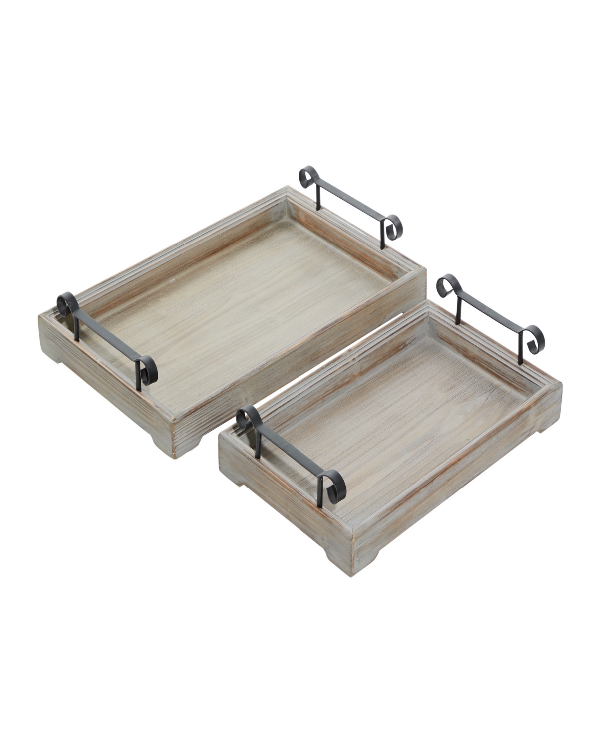 Rosemary Lane Wood Tray With Metal Handles, Set Of 2, 20", 17" W In Beige