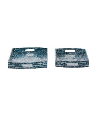 Mother of Pearl Tray with Slot Handles, Set of 2, 20", 18" W