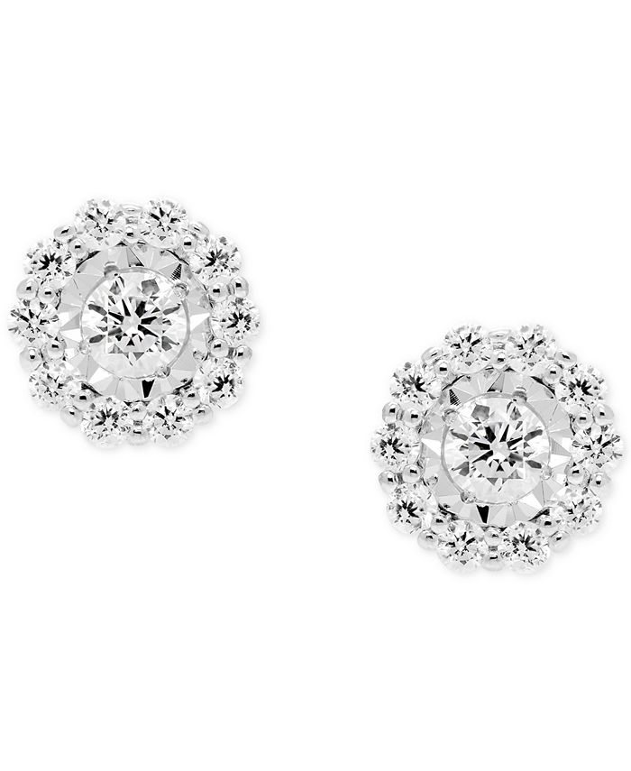 Macy's Diamond Halo Stud Earrings (1/2 ct. t.w.) in 14k White Gold Macy's
