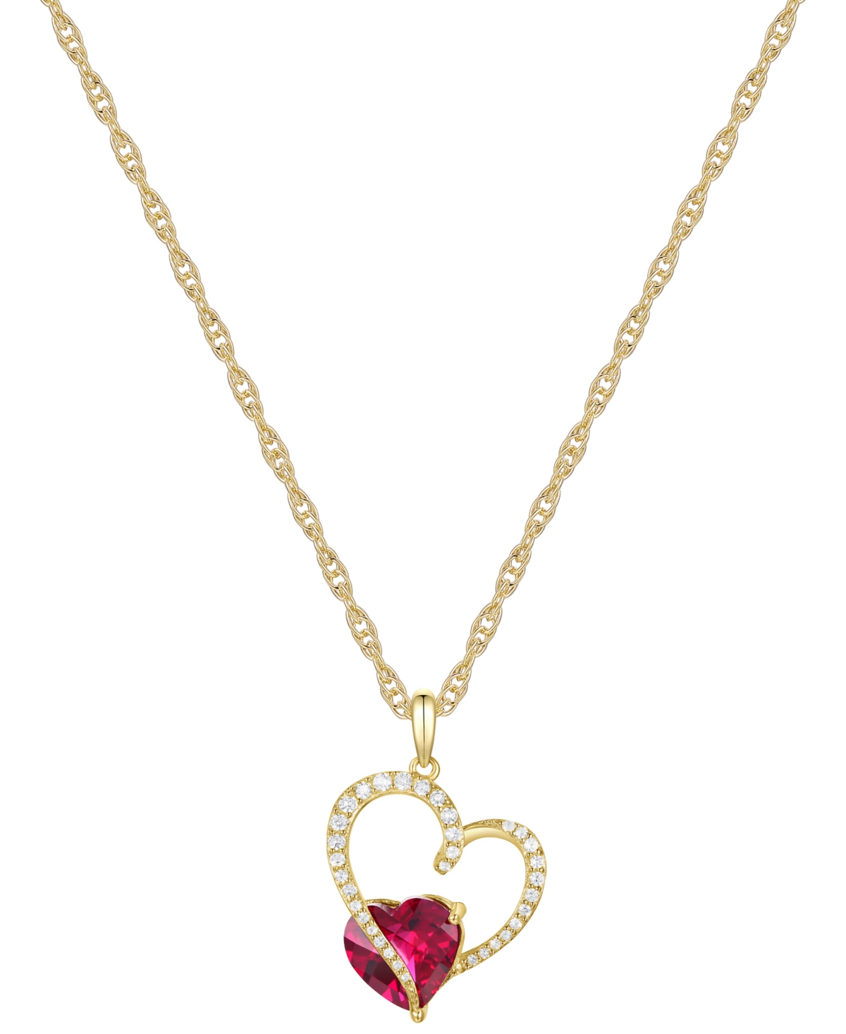 Macy's Lab-grown Ruby (2-1/8 Ct. T.w.) & Lab-grown White Sapphire (1/5 Ct. T.w.) Hearts 18" Pendant Necklac In Ruby