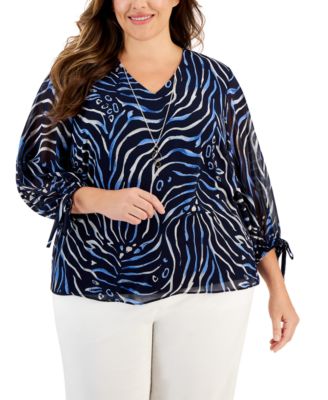JM Collection - Plus Size Zebra-Print Necklace Top