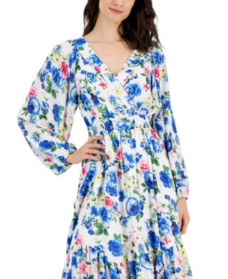 T Tahari Women's Floral-Print Surplice Tiered Midi Dress - Macy's