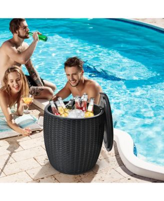 9.5 Gallon 4-in-1 Patio Rattan Cool Bar Cocktail Table Side Table