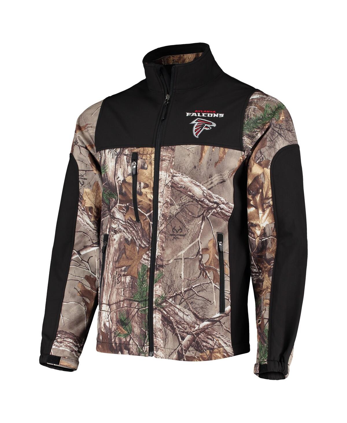 DUNBROOKE MEN'S DUNBROOKE REALTREE CAMO, BLACK ATLANTA FALCONS CIRCLE HUNTER SOFTSHELL FULL-ZIP JACKET 