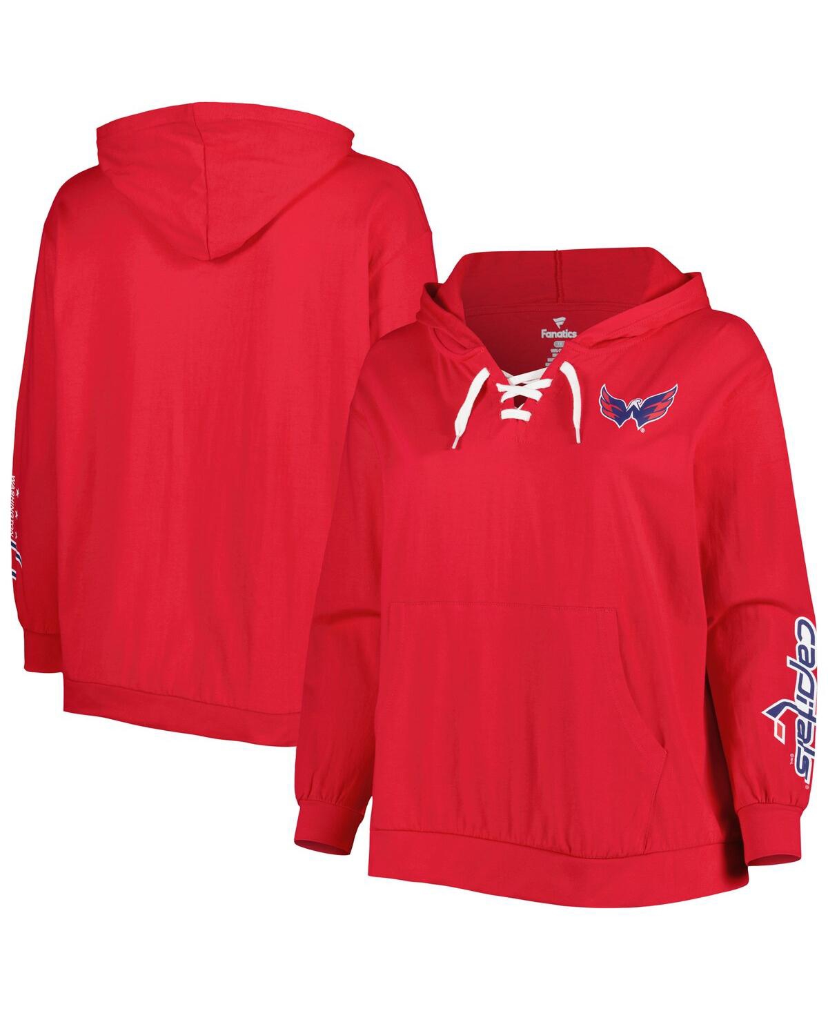 Women's Red Washington Capitals Plus Size Lace-Up Pullover Hoodie - Red