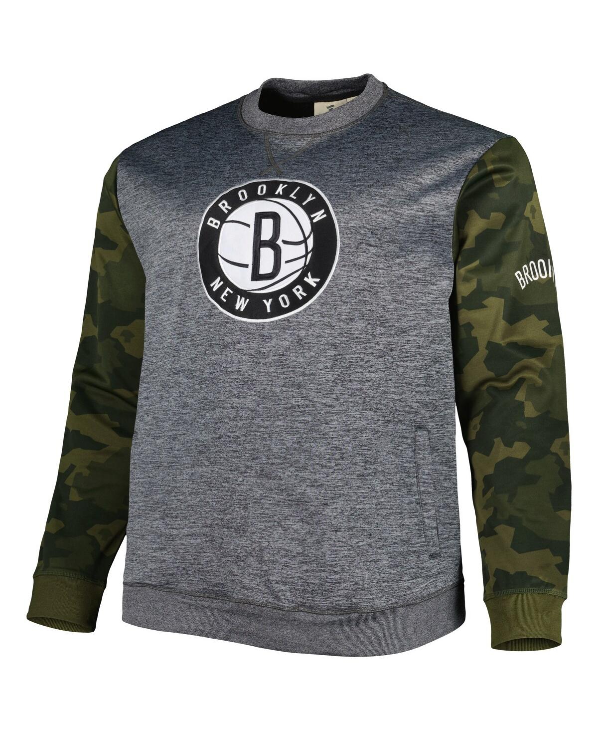 Shop Fanatics Men's  Heather Charcoal Brooklyn Nets Big And Tall Camo Stitched Sweatshirt