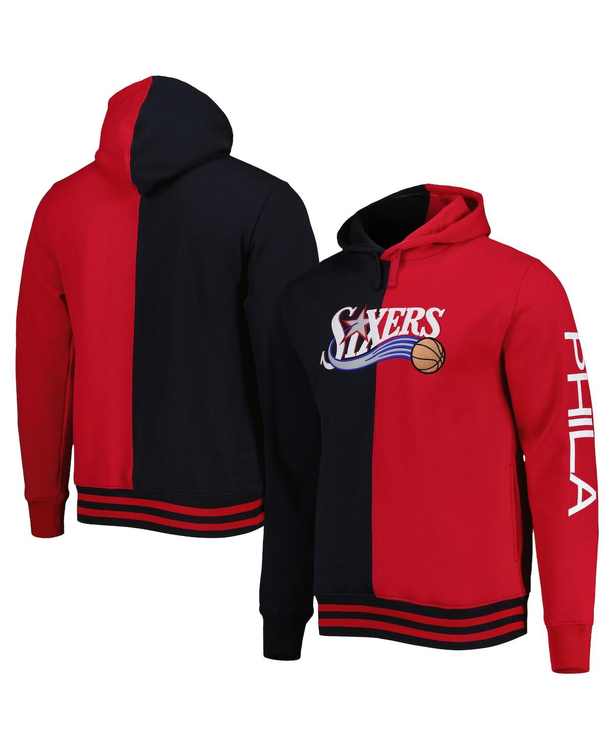 Mitchell & Ness Men's  Black And Red Philadelphia 76ers Hardwood Classics Split Pullover Hoodie In Black,red