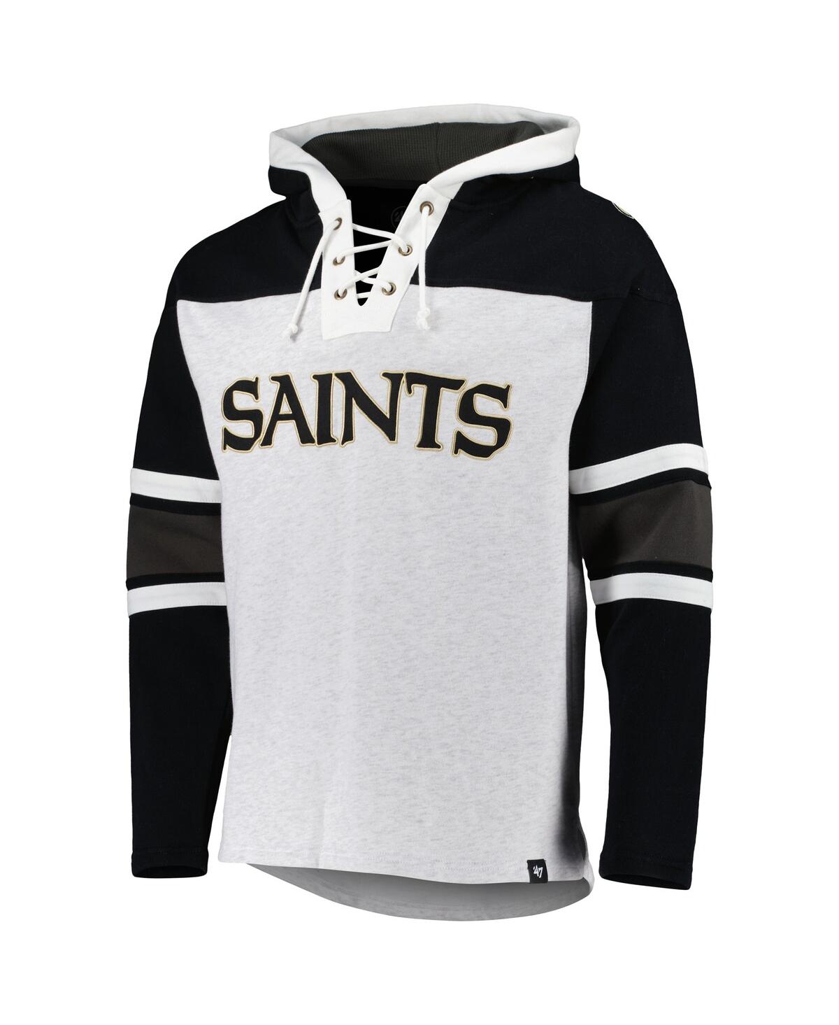 47 Brand Men's ' New Orleans Saints Heather Gray Gridiron Lace-up Pullover Hoodie In Heather Gray