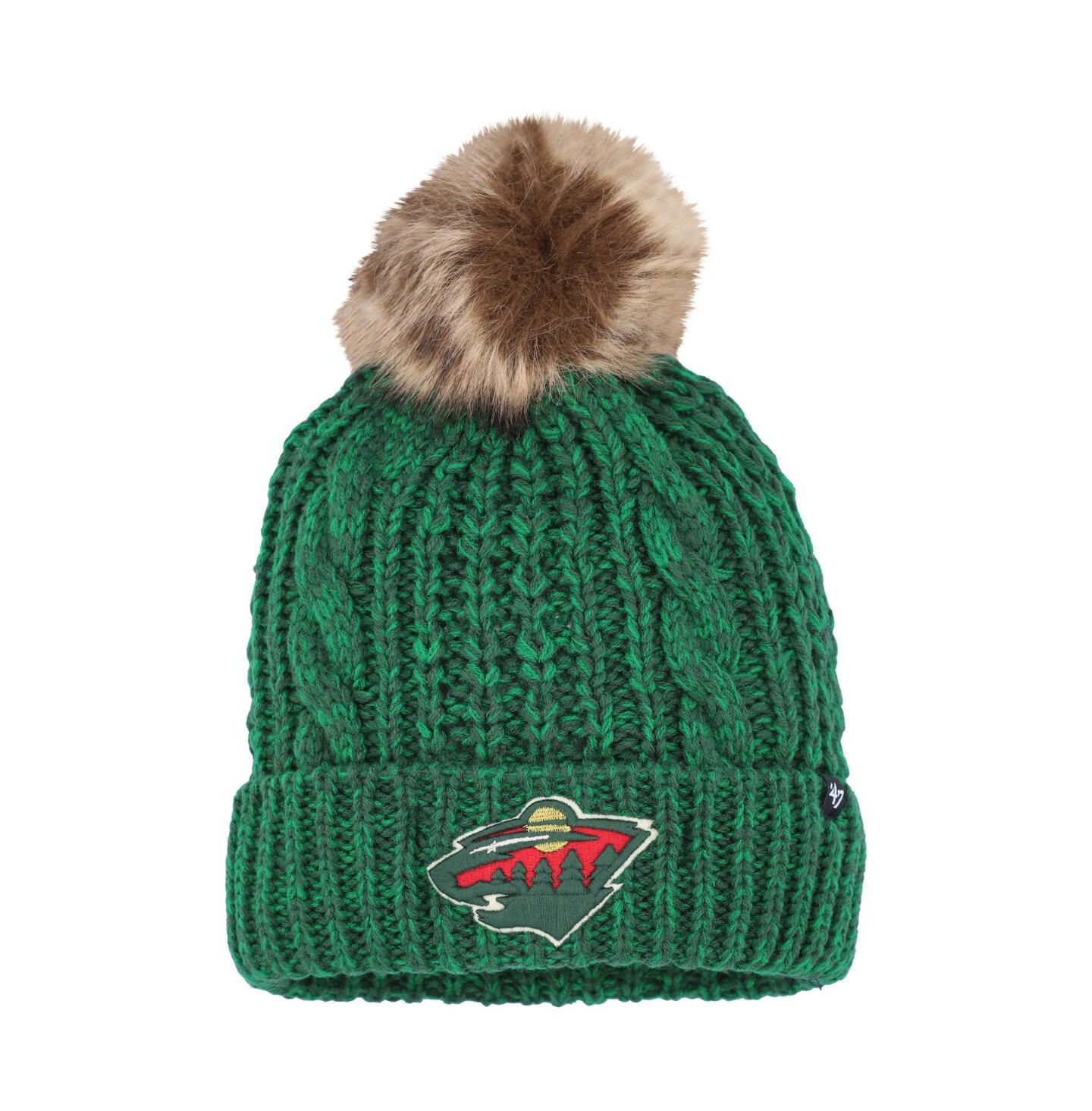 Женская шапка '47 Brand Green Minnesota Wild Meeko Cuffed Knit Hat with Pom — фото 1