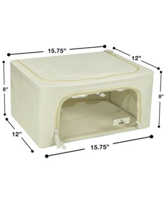 2 Pack Small Foldable Storage Box - Metal Frame, Oxford Fabric, Large Window & Handles - Organization for Bedroom, Linens & Clothes (Beige)