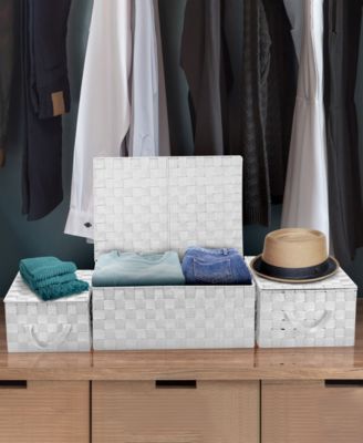 3 Pack Decorative Stackable Woven Basket with Lid and Built-in Rope Carry Handles - Great for Storage and Organization