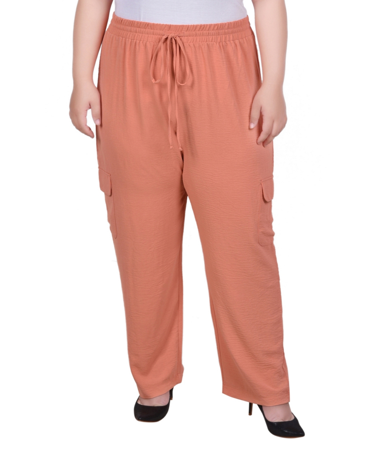 NY COLLECTION PLUS SIZE LONG PULL ON CARGO PANTS