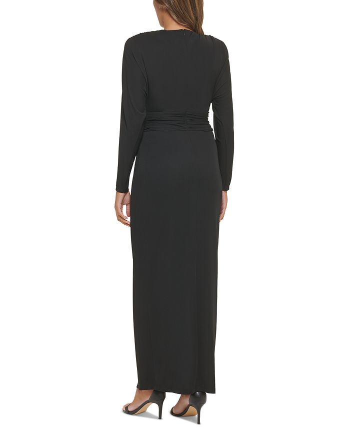 Calvin Klein MJ Surplice-Neck Ruched Jersey-Knit Gown - Macy's
