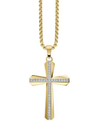 Men's Crystal Gold-Tone Stainless Steel Bracelet Watch 40mm & Necklace Box Set