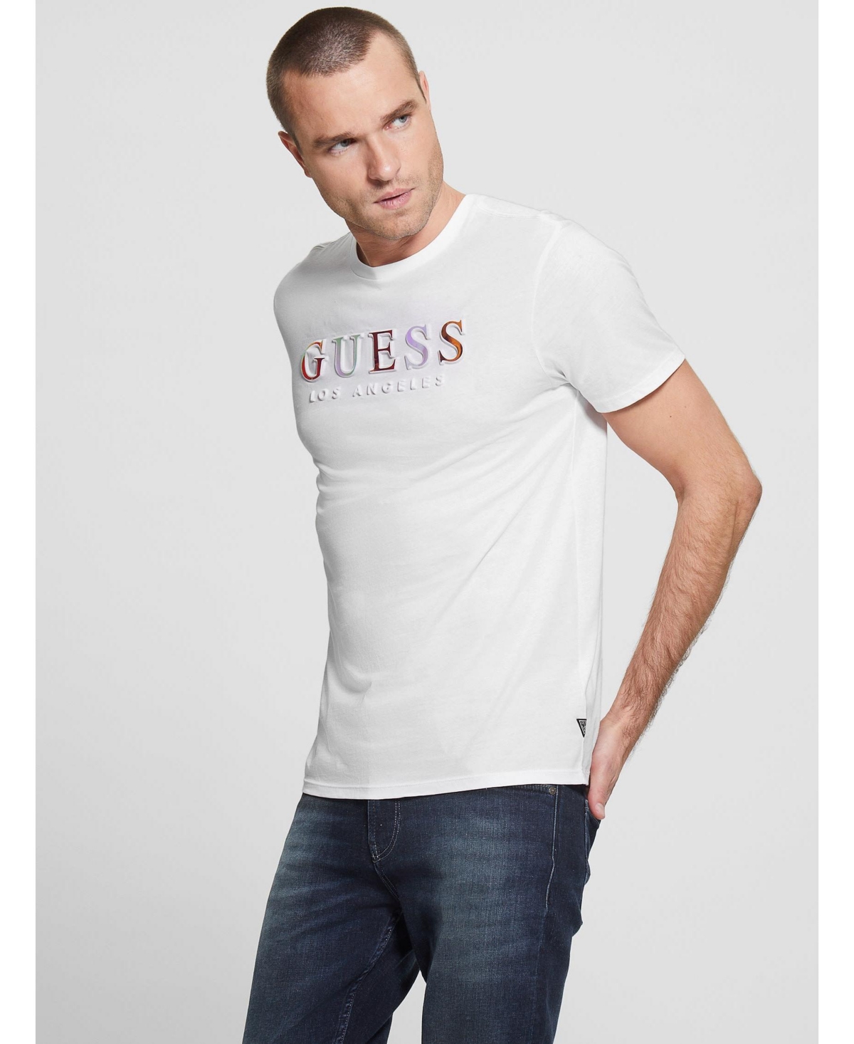 Shop Guess Men's Embossed Logo Short Sleeves T-shirt In Clean White