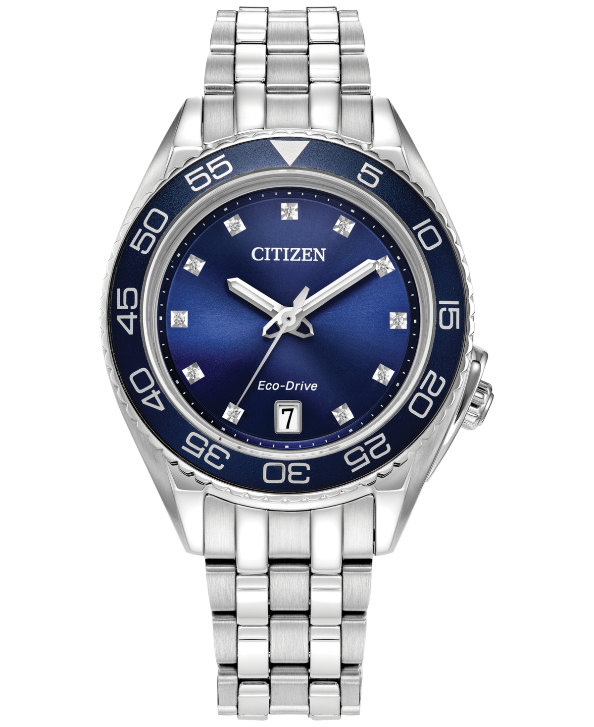 Citizen Eco-drive Women's Sport Luxury Diamond Accent Stainless Steel Bracelet Watch 35mm In Blue/silver