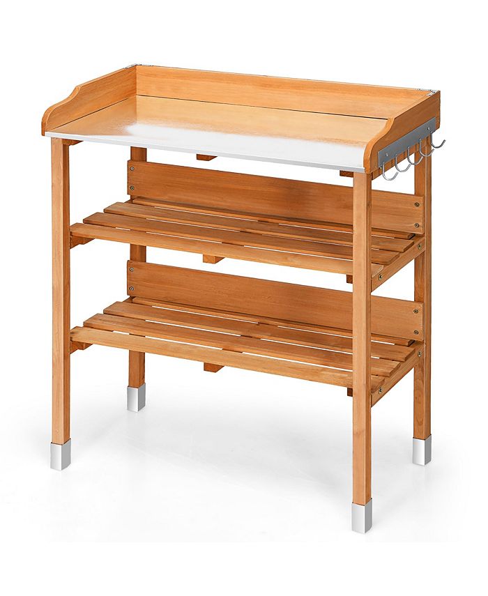 Costway Garden Wooden Potting Bench Work Station Table Tool Storage