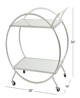 14" x 28" x 30" Iron Rolling with Wheels and Handle 2 Mirrored Shelves Bar Cart
