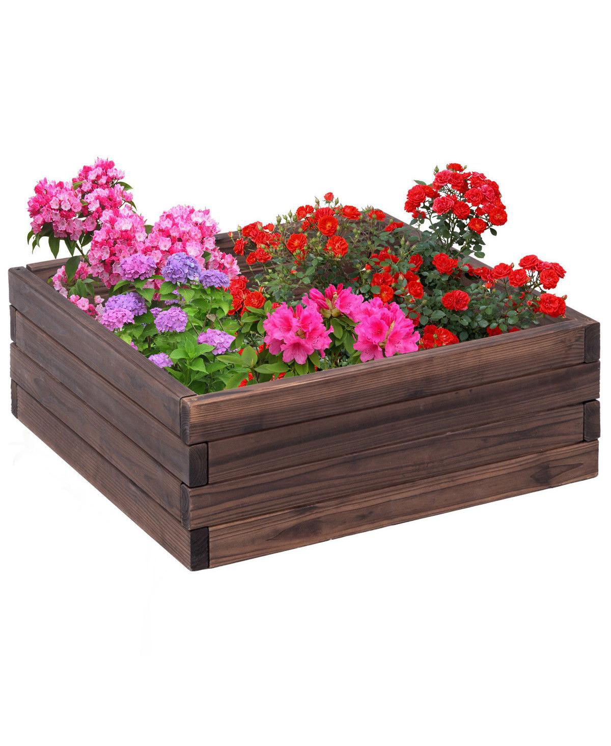 Square Raised Garden Bed Flower Vegetables Seeds Planter Kit Elevated Box - Brown