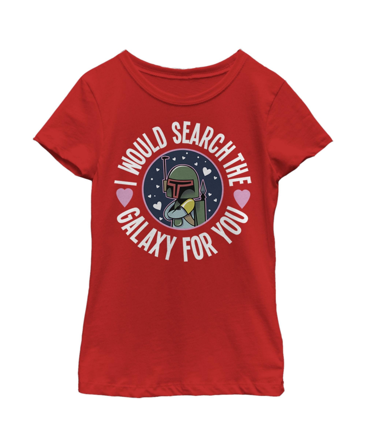 Disney Lucasfilm Kids' Girl's Star Wars Valentine Boba Fett Search The Galaxy Child T-shirt In Red