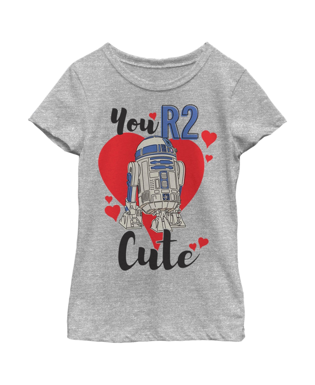 Disney Lucasfilm Kids' Girl's Star Wars Valentine's Day You R2 Cute Child T-shirt In Athletic Heather