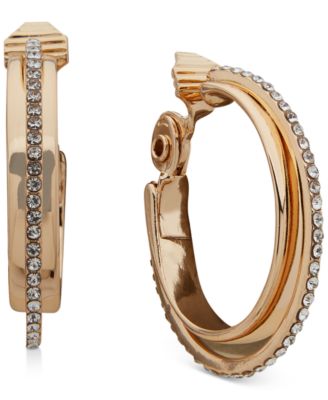 Anne Klein - Gold-Tone Crystal Small Clip-On Hoop Earrings