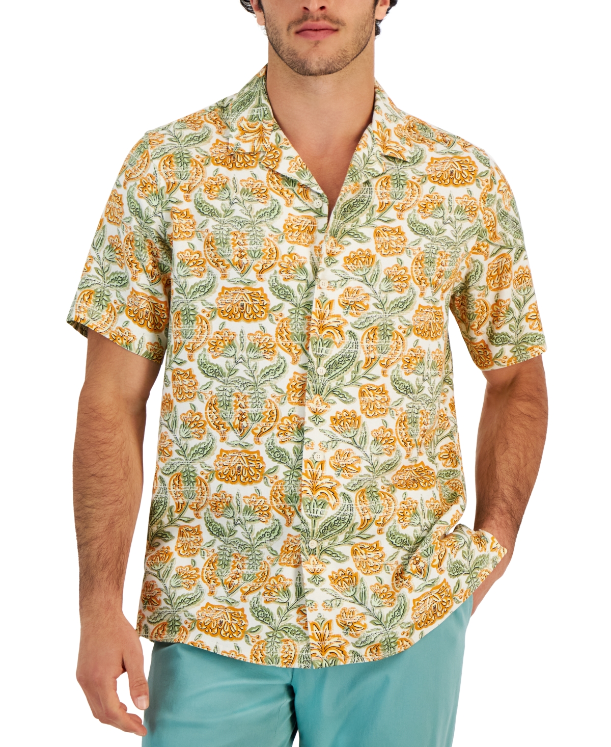 Club Room Men's Elevated Stamp Floral Shirt, Created For Macy's In Bright  White | ModeSens