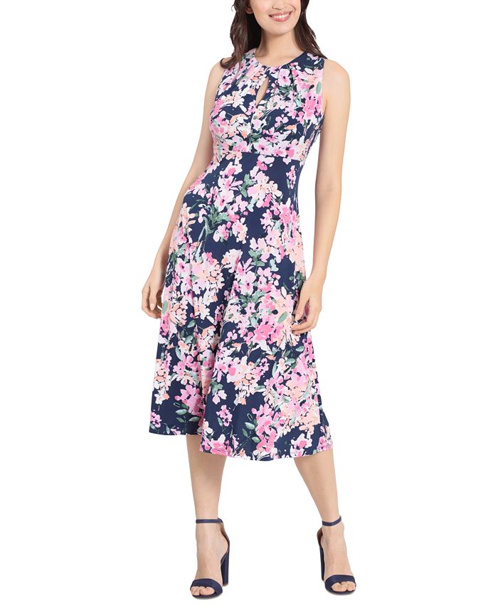 Rosegal Plus Size Dress Women Spaghetti Strap Floral Print Keyhole Neck A-Line High Waist Long Dress Summer Holiday Maxi Dress