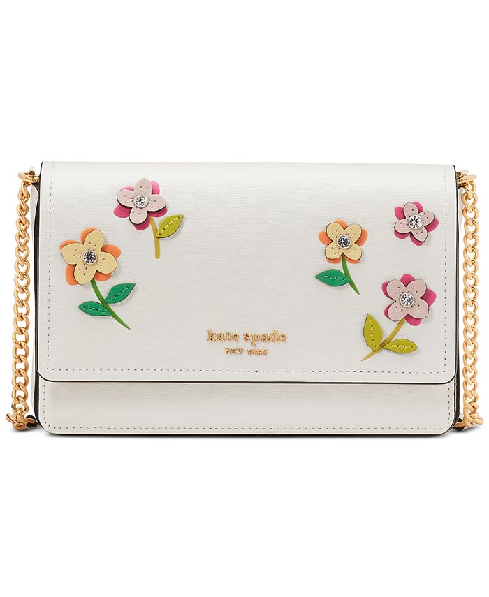 kate spade new york In Bloom Flower Appliqued Saffiano Leather Flap Chain  Wallet & Reviews - Handbags & Accessories - Macy's