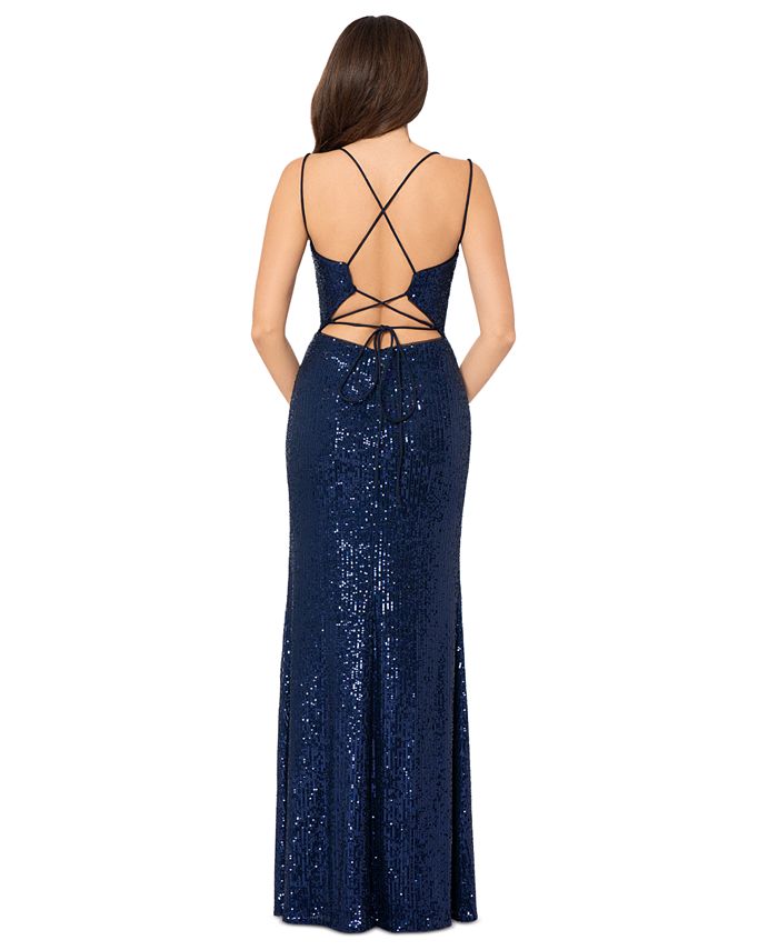 Blondie Nites Juniors' Sequined Lace-Up-Back Gown - Macy's
