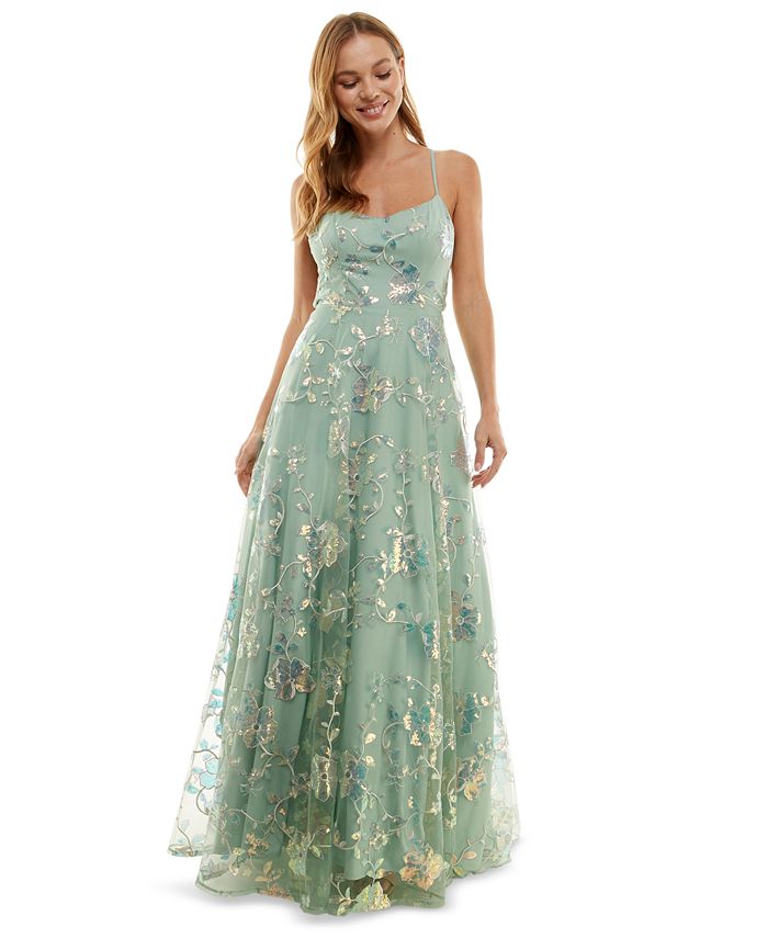 Say Yes to the Prom Juniors' Embellished Strappy Mesh A-Line Dress, Created  for Macy's - Macy's