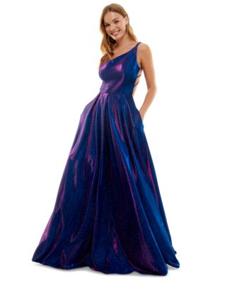 B Darlin Juniors' Strappy-Back Glitter-Finish Gown, Created For Macy's ...