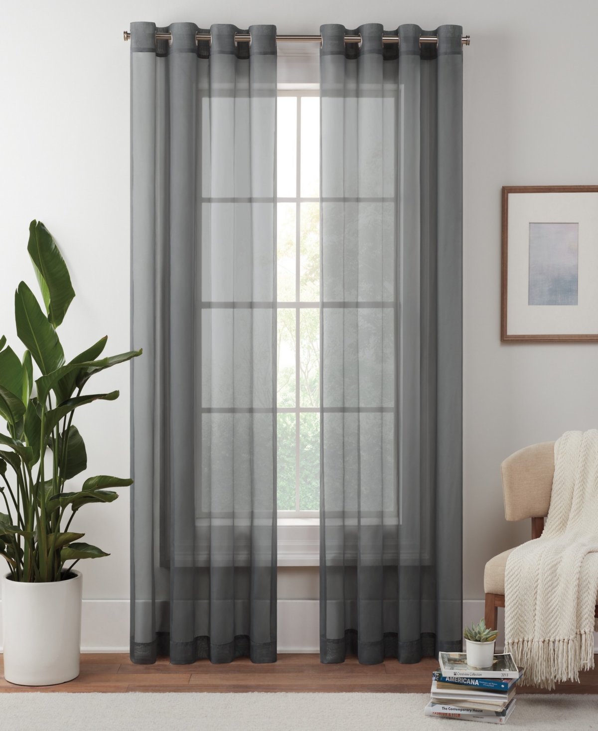 Eclipse Livia Sheer Voile Grommet Curtain Panel, 54" X 63" In Gray