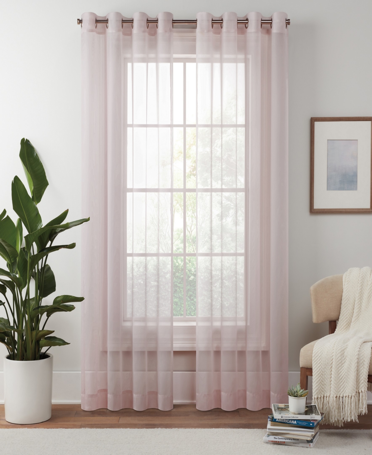 Eclipse Livia Sheer Voile Grommet Curtain Panel, 54" X 63" In Blush