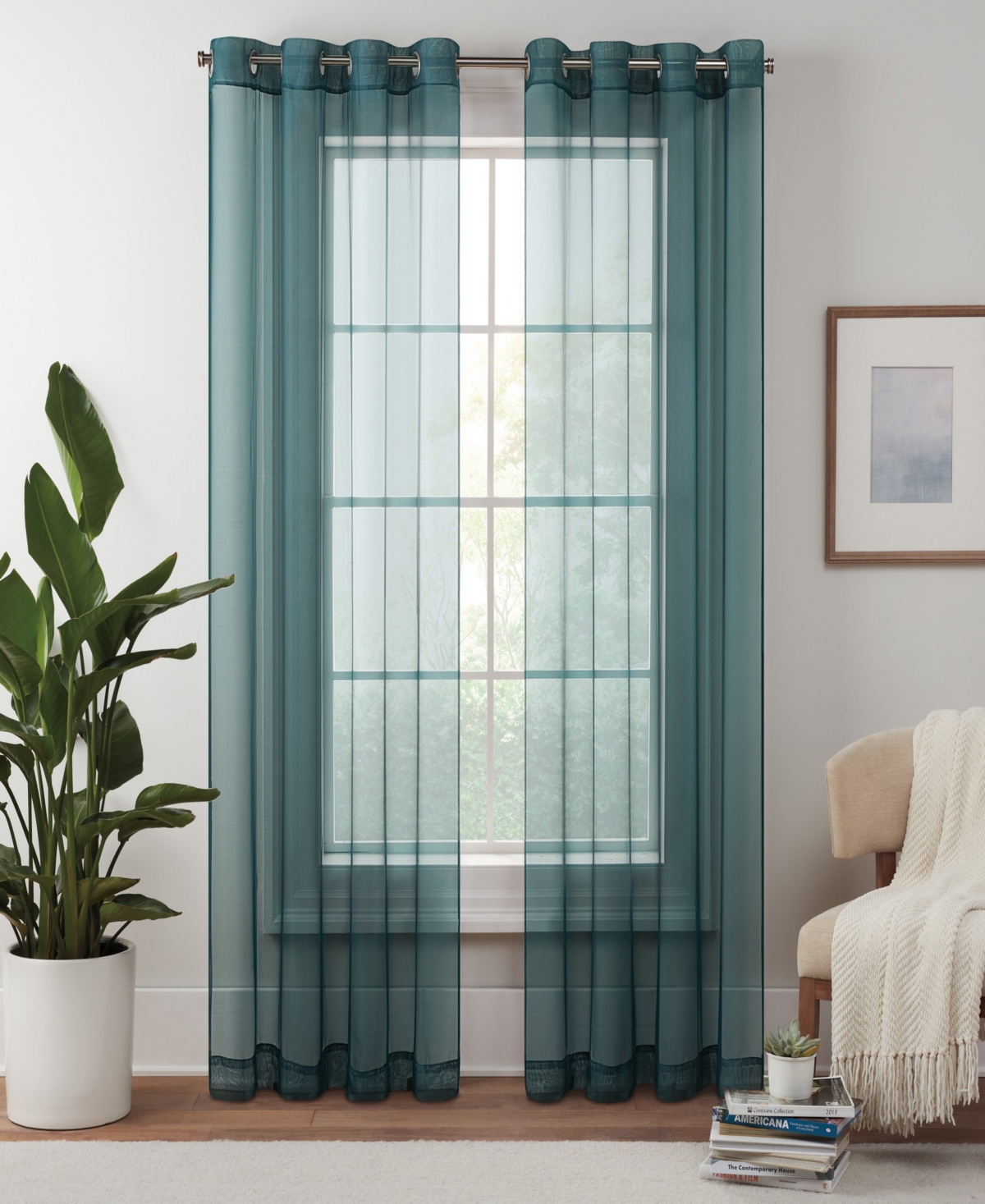 Eclipse Livia Sheer Voile Grommet Curtain Panel, 54" X 63" In Teal