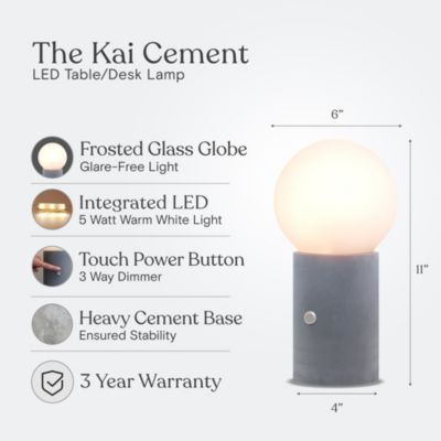 Kai 11" Dimmable LED Cement Modern Table Lamp