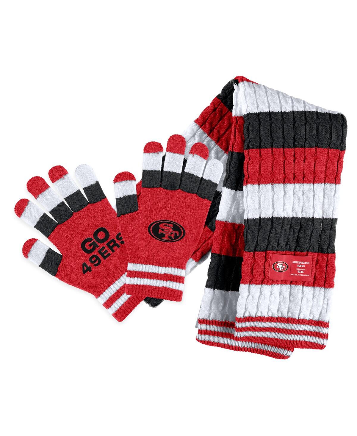 WEAR BY ERIN ANDREWS WOMEN'S WEAR BY ERIN ANDREWS SAN FRANCISCO 49ERS STRIPED SCARF AND GLOVES SET 