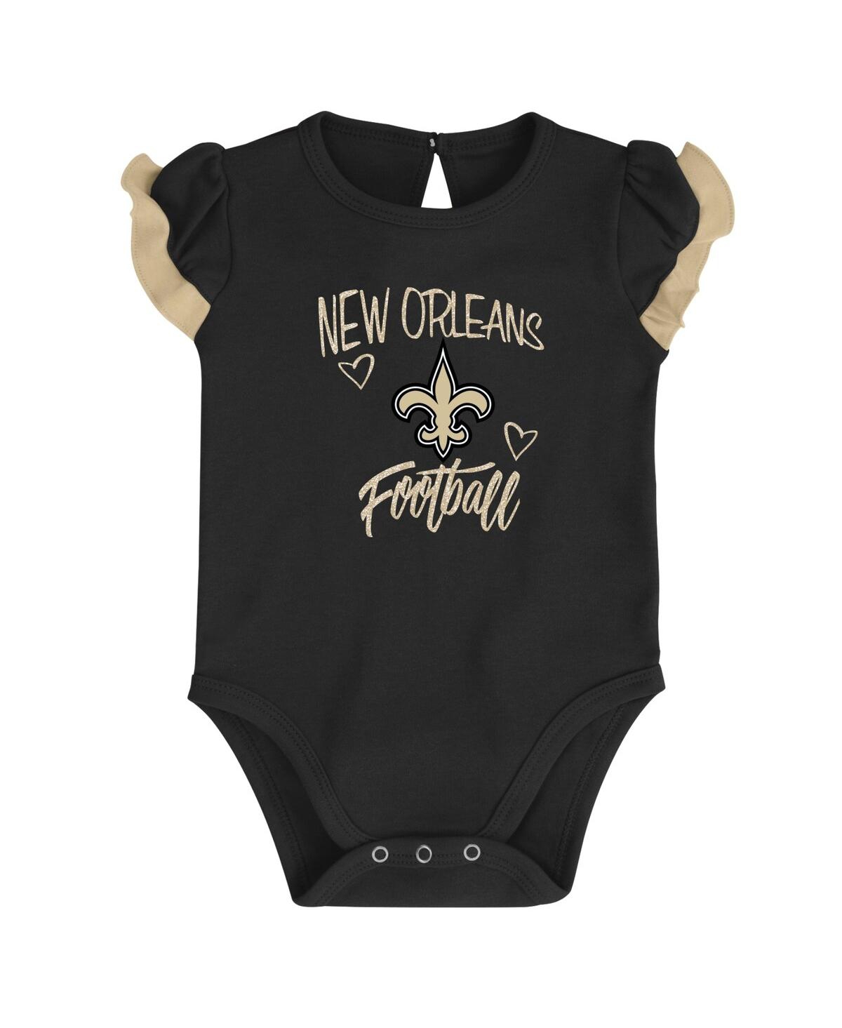 Shop Outerstuff Newborn And Infant Boys And Girls Black, Vegas Gold New Orleans Saints Too Much Love Two-piece Bodys In Black,vegas Gold