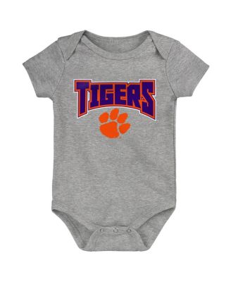 Infant Boys and Girls Orange, Purple, Heathered Gray Clemson Tigers 3-Pack Game On Bodysuit Set