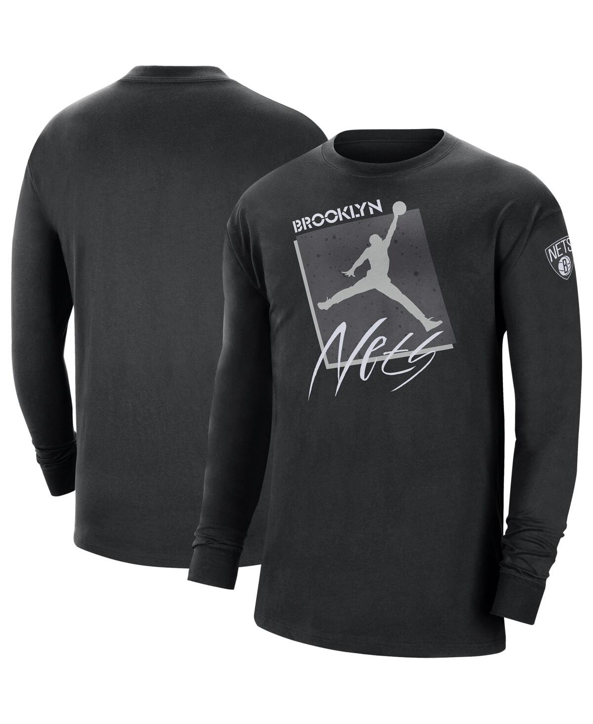 Jordan Men's  Black Brooklyn Nets Courtside Max 90 Vintage-like Wash Statement Edition Long Sleeve T- In Black