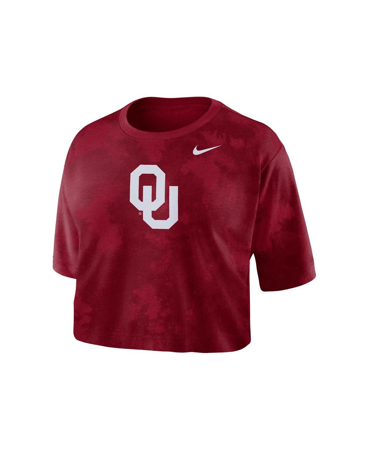 Shop Nike Women's  Crimson Oklahoma Sooners Tie-dye Cropped T-shirt