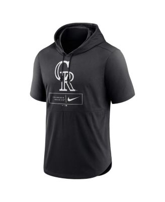 Men's Black Colorado Rockies Logo Lockup Performance Short-Sleeved Pullover Hoodie