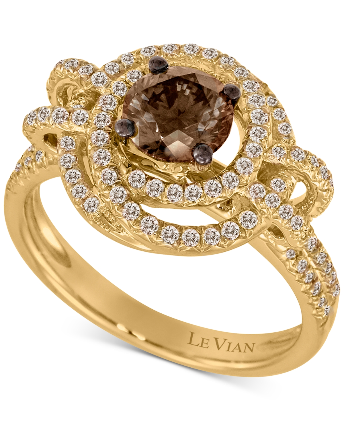 Le Vian Chocolate Diamond (7/8 Ct. T.w.) & Vanilla Diamond (1/2 Ct. T.w.) Swirl Halo Ring In 18k Gold In K Honey Gold Ring
