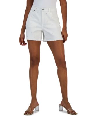 I.N.C. International Concepts - Women's High-Rise Rhinestone Denim Shorts
