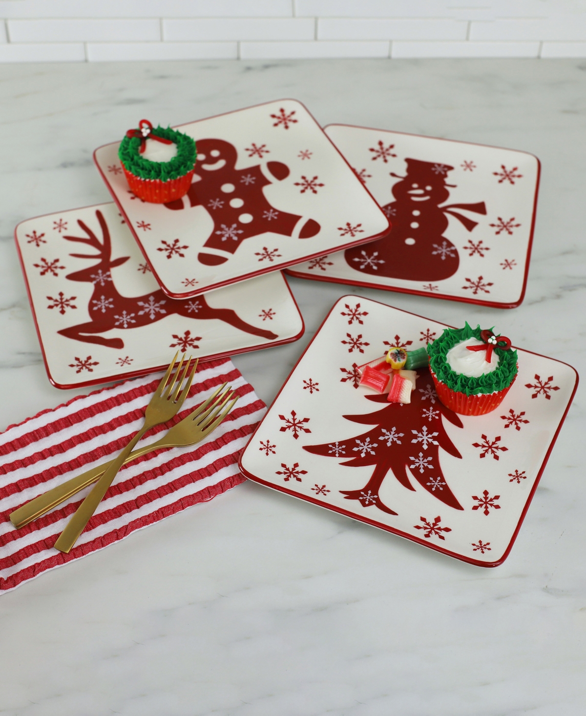 Euro Ceramica Winterfest Assorted Salad Plates, Set of 4