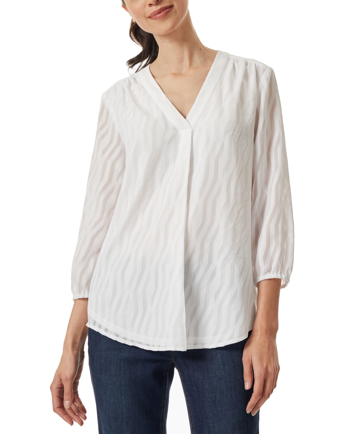 Jones New York Women's 3/4-Sleeve V-Neck Chiffon Tunic