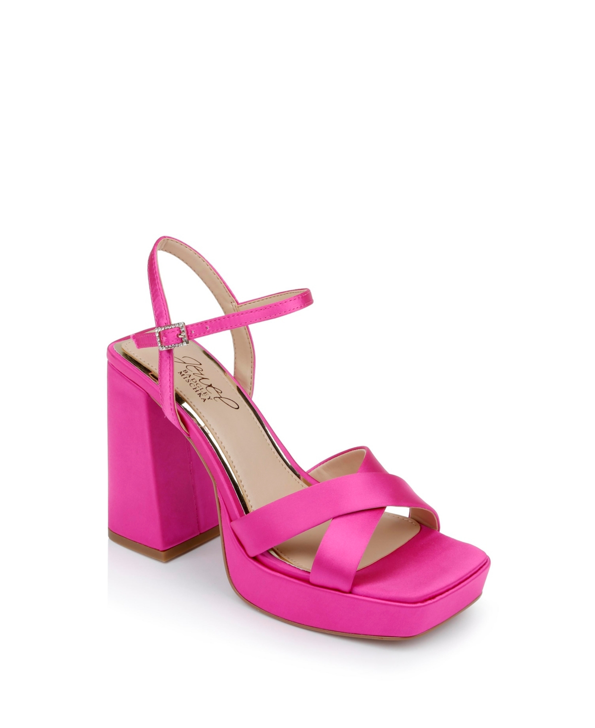 Shop Jewel Badgley Mischka Women's Rainbow Platform Evening Sandals In Neon Pink Satin