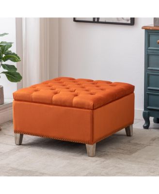 Square Velvet Tufted Storage Ottoman for Living Room Bedroom